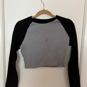 Black and Grey Long Sleeve Baseball Crop Top